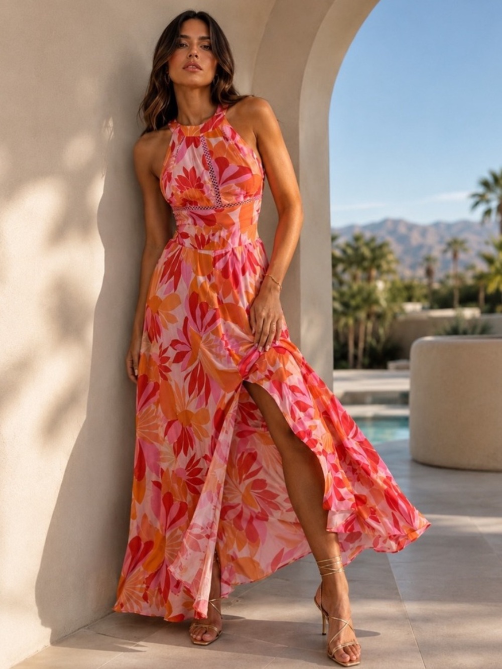 ABLE THE LABEL Floral Maxi Dress w/ Open Back - Small